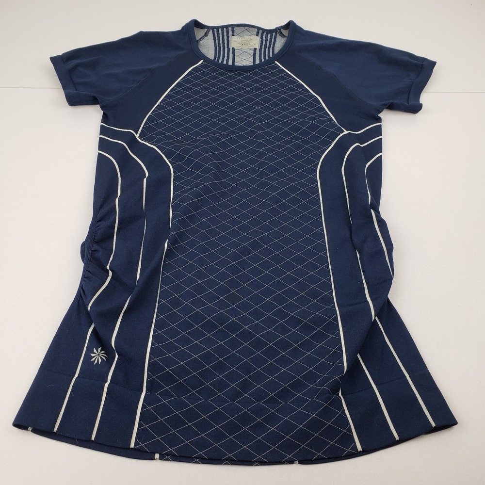 Athleta‎ Finish Fast Line Tee Women's Small Top Blue White Short Sleeve #591287